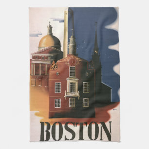 Vintage Travel Poster uit Boston, Massachusetts Theedoek