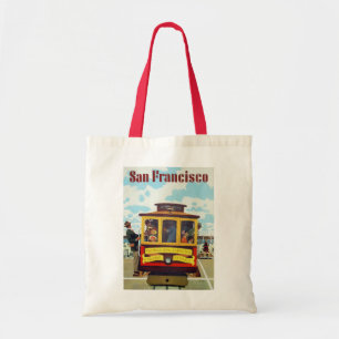 Vintage Travel Poster van de kabelauto van San Fra Tote Bag