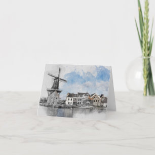 Vintage Travel Poster van Nederland en molen Bedankkaart