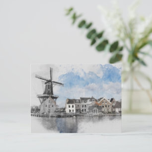 Vintage Travel Poster van Nederland en molen Feestdagenkaart