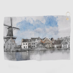 Vintage Travel Poster van Nederland en molen Golfhanddoek