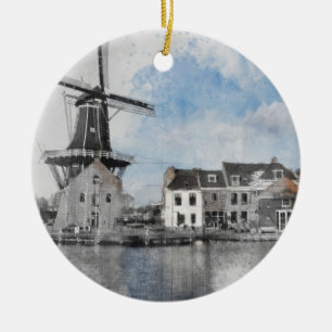 Vintage Travel Poster van Nederland en molen Keramisch Ornament