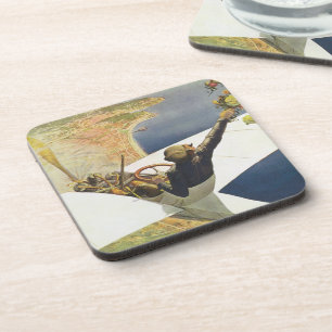 Vintage Travel Poster, vliegtuig boven Nice Frankr Bier Onderzetter