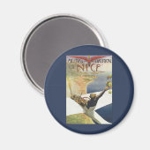 Vintage Travel Poster, vliegtuig boven Nice Frankr Magneet (Voorkant / Achterkant)