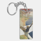 Vintage Travel Poster, vliegtuig boven Nice Frankr Sleutelhanger (Voorkant Links)