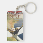 Vintage Travel Poster, vliegtuig boven Nice Frankr Sleutelhanger (achterkant)