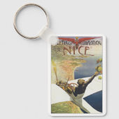 Vintage Travel Poster, vliegtuig boven Nice Frankr Sleutelhanger (Voorkant)