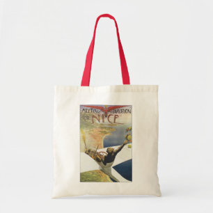 Vintage Travel Poster, vliegtuig boven Nice Frankr Tote Bag