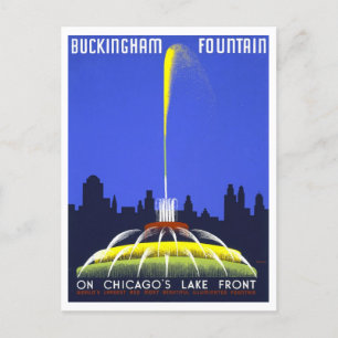 Vintage Travel Poster voor Buckingham Fountain Briefkaart
