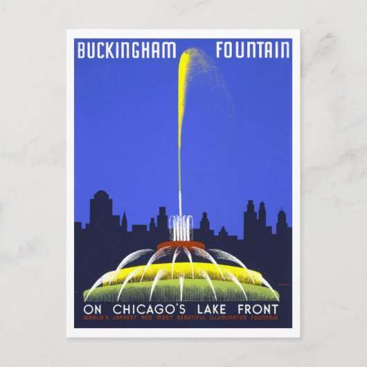 Vintage Travel Poster voor Buckingham Fountain Briefkaart (Voorkant)