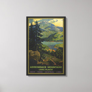Vintage Travel Poster voor het Adirondackgebergte Canvas Afdruk