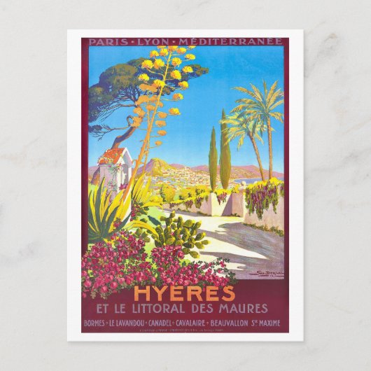 Vintage Travel Poster voor Hyeres, Frankrijk, Briefkaart (Voorkant)
