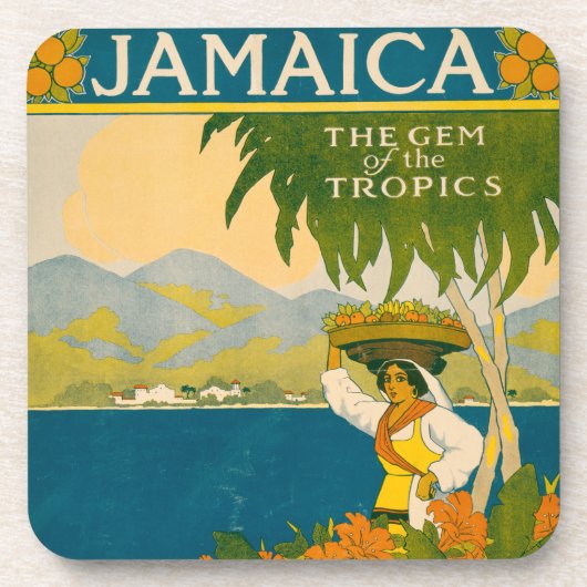 Vintage Travel Poster voor Jamaica Bier Onderzetter (Voorkant)