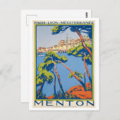 Vintage Travel Poster voor Menton, Frankrijk, Briefkaart (Voorkant / Achterkant)
