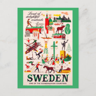 Vintage Travel Poster voor Zweden Briefkaart