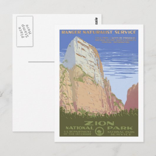 Vintage Travel Poster, Zion Briefkaart (Voorkant / Achterkant)
