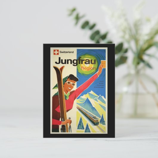 Vintage Travel Poster, Zwitserland, Jungfrau Briefkaart (Staand voorkant)