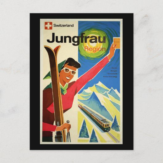 Vintage Travel Poster, Zwitserland, Jungfrau Briefkaart (Voorkant)