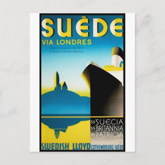 Vintage Travel Posters: Suede via Londres Briefkaart (Voorkant)
