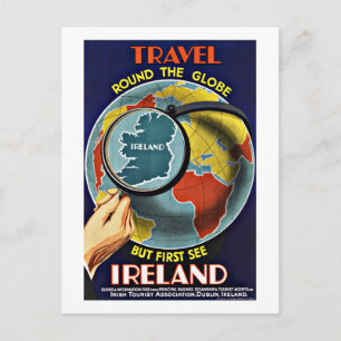 Vintage Travel round the Wereldbol See Ireland Briefkaart