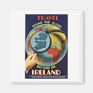 Vintage Travel round the Wereldbol See Ireland Magneet
