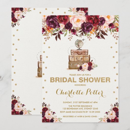 Vintage Travel Rustic Floral Vrijgezellenfeest Par Kaart (Voorkant / Achterkant)