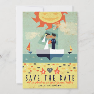 Vintage Travel Sailboat Destination Save the Date Kaart