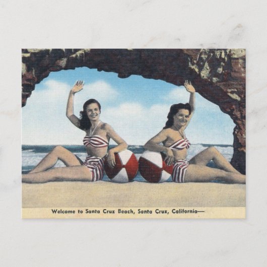 Vintage Travel - Santa Cruz California Beach  Briefkaart (Voorkant)
