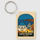 Vintage Travel Santorini Greece Retro Seaside Sleutelhanger (Voorkant)
