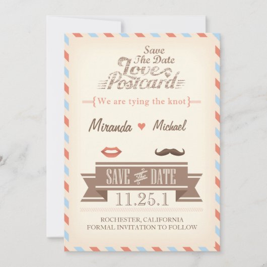 Vintage Travel Save the Date Briefkaart (Voorkant)