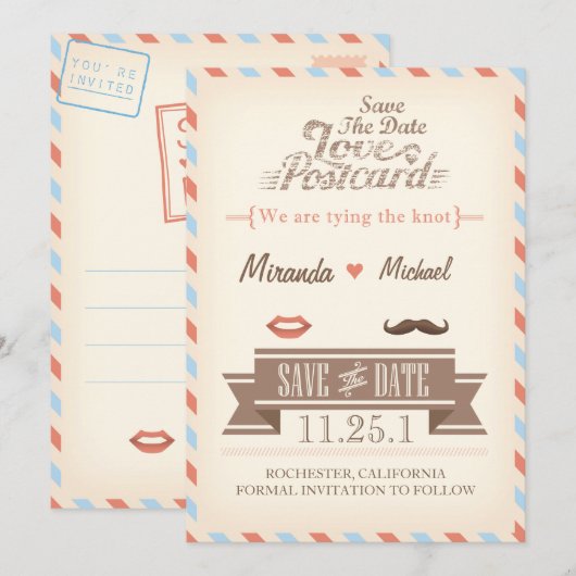 Vintage Travel Save the Date Briefkaart (Voorkant / Achterkant)