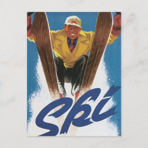 Vintage Travel, Sportskier Skiing in wintersneeuw Briefkaart