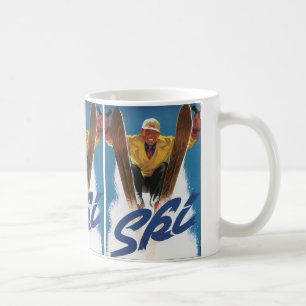 Vintage Travel, Sportskier Skiing in wintersneeuw Koffiemok