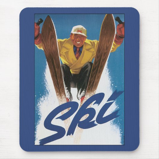 Vintage Travel, Sportskier Skiing in wintersneeuw Muismat (Voorkant)