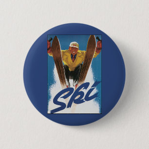 Vintage Travel, Sportskier Skiing in wintersneeuw Ronde Button 5,7 Cm