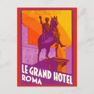 Vintage Travel, Statue Le Grand Hotel Roma, Italië Briefkaart