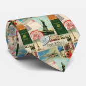 Vintage Travel stempels en briefkaarten stropdas (Opgerold)