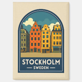 Vintage Travel Stockholm Sweden Old Town Retro Magneet