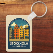 Vintage Travel Stockholm Sweden Old Town Retro Sleutelhanger (Achterkant)