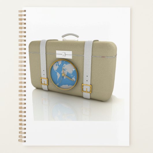 Vintage Travel Suitcase Clock World Map Planner (Voorkant)