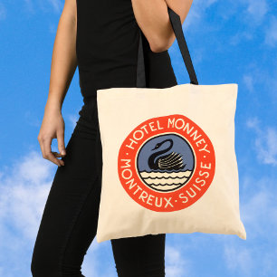 Vintage Travel, Swan Bird Hotel Monney Zwitserland Tote Bag