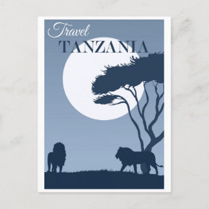 Vintage Travel Tanzania Africa Lion Briefkaart