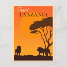 Vintage Travel Tanzania Africa Lion Briefkaart