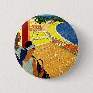 Vintage Travel, Tennis, Sport, Monte Carlo Monaco Ronde Button 5,7 Cm