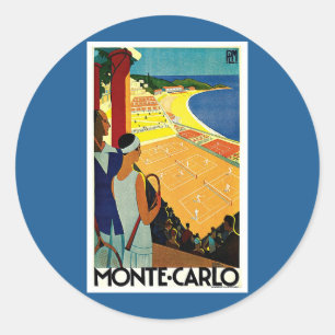 Vintage Travel, Tennis, Sport, Monte Carlo Monaco Ronde Sticker