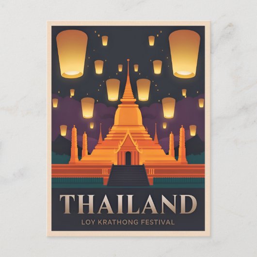 Vintage Travel Thailand Lantern Festival Retro Briefkaart (Voorkant)