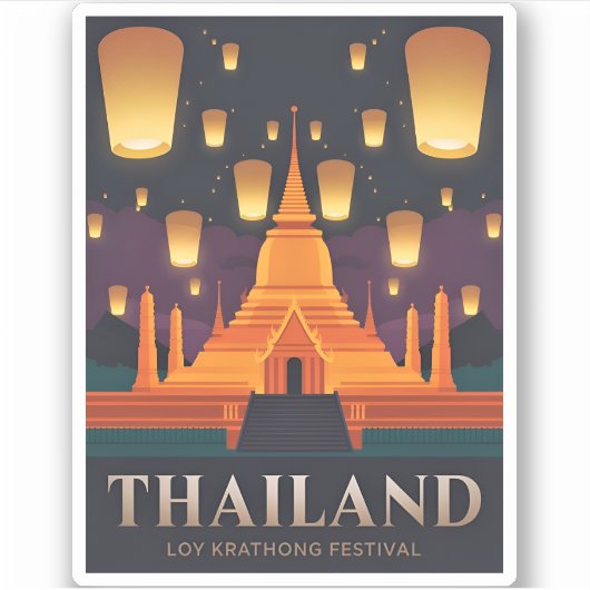 Vintage Travel Thailand Lantern Festival Retro Sticker (Voorkant)
