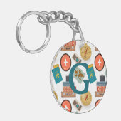 Vintage Travel Thema gepersonaliseerd Sleutelhanger (Voorkant Links)