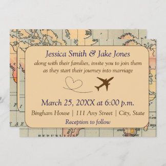 Vintage, Travel Themed Wedding Invite Kaart