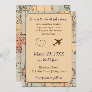Vintage, Travel Themed Wedding Invite Kaart